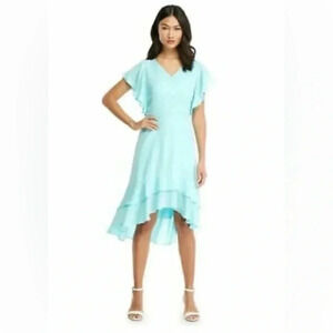 The Limited | Aqua Blue High Low Ruffle Hem Short Sleeve Midi Dress Size 0X